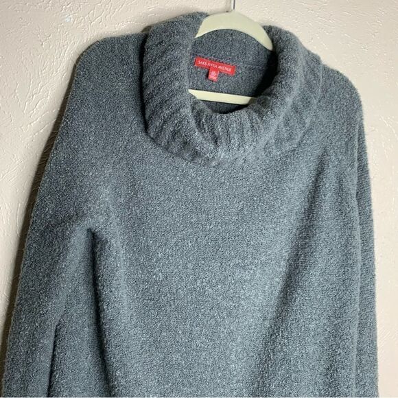 Saks fifth avenue popcorn knit wool blend turtleneck sweater tie cuffs gray - Picture 2 of 9